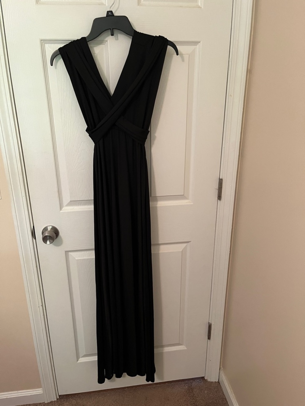 Sleeveless Black Maxi Dress with Cross-Front V-Neck